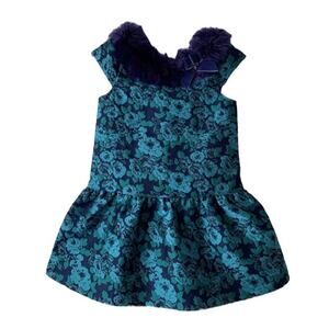 NWT Janie And Jack Cerulean Floral Jacquard Dress Girls Sz 3 Formal Holiday